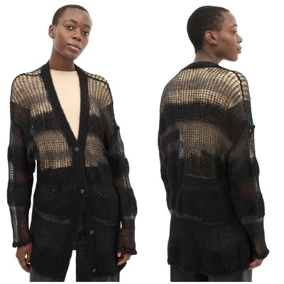 Rag & Bone Black & Gray Lillian Alpaca Wool Loose Knit Button Cardigan Size XXS - Image 1 of 4