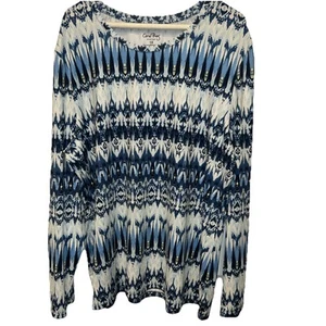 Womens Coral Bay Energy Blue And White Polyester/Spandex Stretch Top Size 1X - Picture 1 of 5