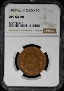 1935MO MEXICO 5C Cinco Centavos NGC MS64RB - Picture 1 of 4