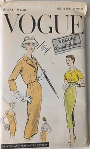 Vogue SD S-4684 Womens Slim Fit Dress Bolero Sz 12 B30 H33 Sew Pattern Vtg 50s - Picture 1 of 6