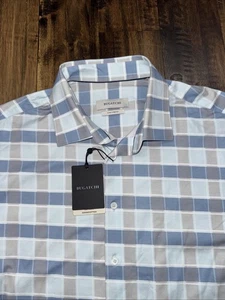Bugatchi Shirt Men’s XL Blue Plaid OoohCotton Tech 8 Way Stretch Button Up NWT - Picture 1 of 7