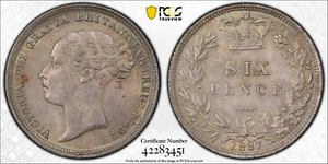 Great Britain 1887 YOUNG HEAD 6D 6 Pence SIXPENCE S-3912 PCGS MS64 KM# 757 - Picture 1 of 3