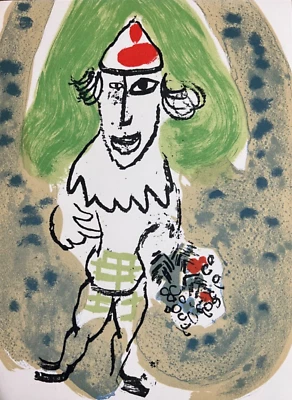 Litografía Original Marc Chagall "El Payaso Verde" 1966 Edición Mourlot .1500 Foto 1 de 4