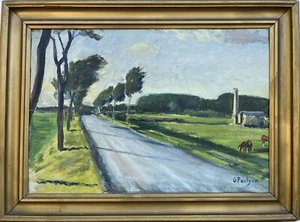 Oil Painting Impressionist Poulsen Summer Country Road Trees Horses Farm - Picture 1 of 17