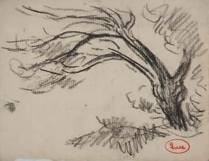 Maximilien LUCE : Arbre en lisière de forêt, Dessin original signé - Picture 1 of 6