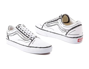 VANS Custom Old Skool Cartoon Sketch True White Mens 7 Womens 8.5 Low 00497634 - Picture 1 of 5