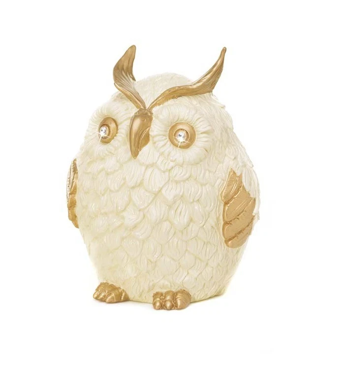 GUFO IN CERAMICA FOGLIA ORO AVORIO OCCHI IN CRISTALLO SWAROVSKI CIVETTA - Immagine 1 di 1