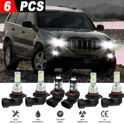 For Jeep Grand Cherokee 1999-2010 Bulbs LED Headlight Hi/Low Beam Fog Lights - Image 1 of 4