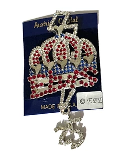 Vtg Elvis Presley Pin Austrian Crystal Crown Lightning Bolt 25th Memorial New - Picture 1 of 4