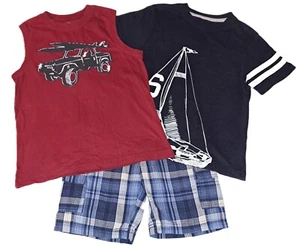 Boys GYMBOREE sailboat jeep t shirt 8 tank OT plaid shorts July 4 red white blue - Picture 1 of 7