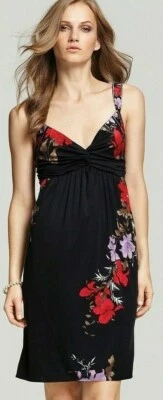 Elie Tahari Renee Black Red Floral Silk Jersey Sleeveless Dress - Image 1 of 4