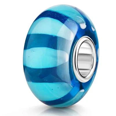 MATERIA Glas Bead blau hellblau mit Streifen Element für Armband - Bild 1 von 4