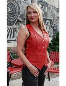 Genuine Leather Lambskin Women's Vest Coat Red Handmade Waistcoat Classic Soft - Picture 1 of 5