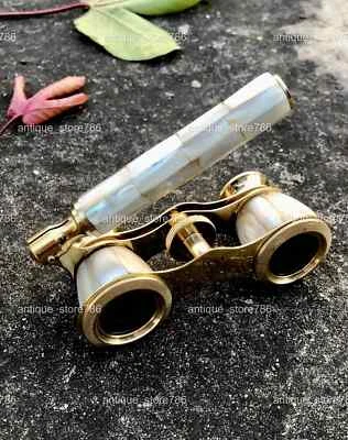 Antique Vintage Opera Glasses Binoculars White Mother of Pearl & Handle Brass - Image 1 of 4