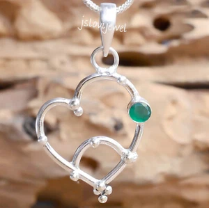 Green Onyx Gemstone 925 Sterling Silver Handwork Heart Pendant Life Line Gift - Picture 1 of 6