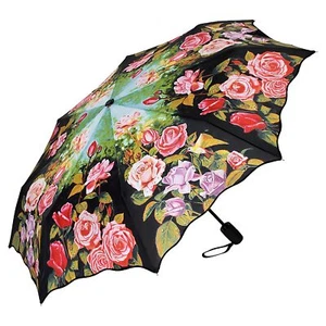 Rose Garden Art Print Auto Open & Close Folding Umbrella - Picture 1 of 5