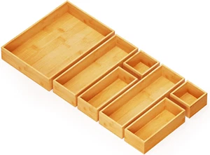 7-Piece Bamboo Drawer Organizer Storage Boxes , Wood Tray Junk Drawer Organizers - Picture 1 of 12
