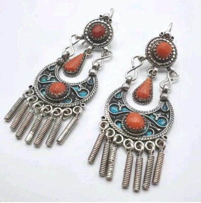 Brinco redondo Waw coral vermelho 925 prata esmalte moda feminina novo estilo vintage - Imagem 1 de 3