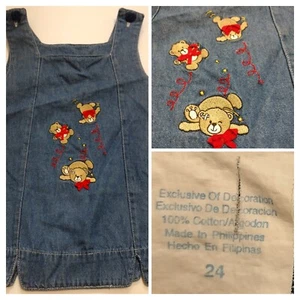 Vintage 1990's Girls 24M Jumper Dress Embroidered Bears Bows - Picture 1 of 11
