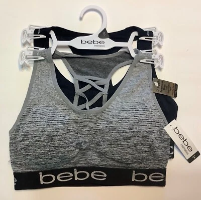 Sutiã esportivo Bebe Intimates sem costura pacote com 2 tamanho pequeno novo com etiquetas preto cinza - Imagem 1 de 4
