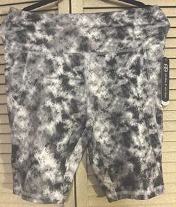 Neu mit Etikett Daisy Fuentes Spandex-Radshorts groß schwarz weiß Druck Radfahren Yoga Fitnessstudio - Bild 1 von 7