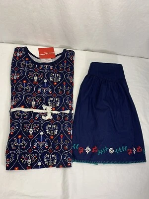 Top floral azul marino Hanna Andersson para niñas talla 110 (nuevo) y falda talla 130 (usado) Foto 1 de 4