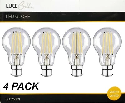 4 x LED 6W Warm White 2700K Light Globes Bulbs Lamps Clear GLS Bayonet B22 - Image 1 of 4