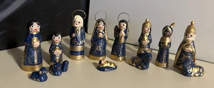 Mexikanische Tonala Krippe 13-teilig handbemalt Krippe Keramik Volkskunst blau - Bild 1 von 9