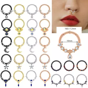 16G Septum Clicker Rings Dangle Jewelry Surgical Steel Helix Earring Nose Rings - Picture 1 of 42