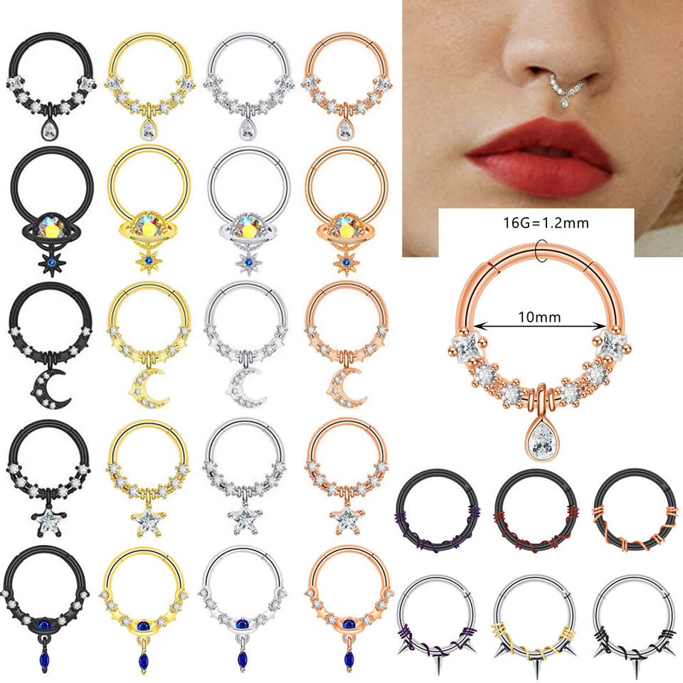 1Pc Surgical Steel Septum Clicker Segment Hoop Nose Rings Daith Earring 16G USA - Image 1 of 4