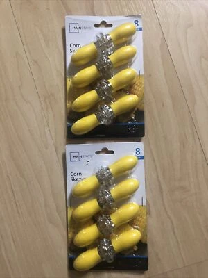 Corn Skewers 8 Piece Yellow Smooth Knobs Soft Grip Stainless Steel Prongs Lot 2 - Image 1 of 4