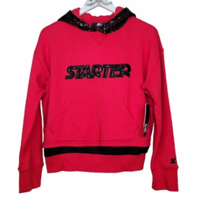 Starter Red Black Label Logo Sequin Pullover Hoodie Sweatshirt, Sz S - Image 1 of 4