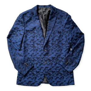 Alfani Blazer Women Medium Blue Camo Animal Print Oversized Single Breast Career - Picture 1 of 13