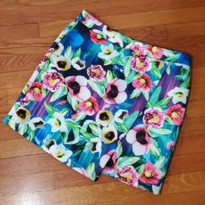 Atención Talla L Falda Neopreno Floral Mini Imitación Envoltura Fiesta Rosa Neón Elástica Foto 1 de 4