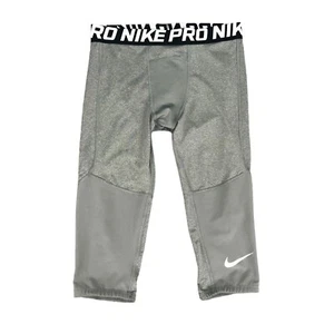 Nike Pro Tights Youth L Large Grey Dri Fit 3/4 Length Cropped Training Fitted - Picture 1 of 11