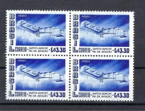 Brazil 1956 Sc# C83 Airmail First flight by Santos Dumont blue Plane block 4 MNH - Picture 1 of 1