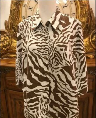 Jones New York Talla L L L L Lino Marrón/Blanco roto. Camisa con botones manga 3/4 pestañas.  B68 Foto 1 de 4