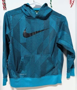 Nike Therma Fit Kids Abstract Blue and Black Patterned Pull Over Hoodie Size M - Picture 1 of 4