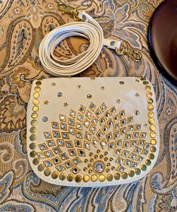 Kippys Swarovski Crystal Studded Mini Shoulder Bag IVORY Leather Waist Pouch BAG - Picture 1 of 11
