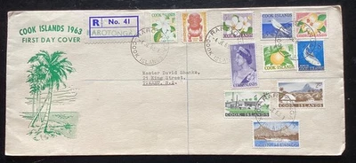 COOK ISLS 1963 Definitives FDC set to 5s registered large FDC  (P126#2) - Image 1 of 2