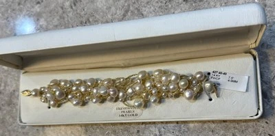 "Brazalete de perlas de agua dulce de 9 hilos de 4-9 mm cierre de anzuelo de 14 quilates 7,5""" Foto 1 de 4