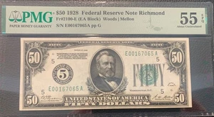 $50 1928 Federal Reserve Note Richmond Fr# 2100-E (EA Block) PMG 55 EPW - Picture 1 of 6