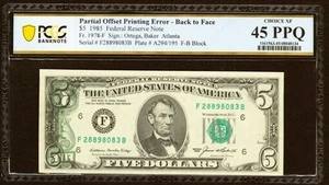 1985 $5 Federal Reserve Note Partial Back to Face Offset Error - Picture 1 of 2