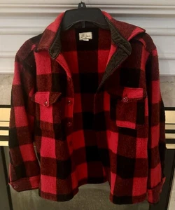 Vintage LL Bean Flannel Shirt Jacket Heavy Wool Buffalo Red Black - Picture 1 of 11