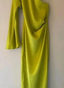 Zara green Asymmetrical Flare one Sleeve sholder Midi Dress $119 S sold out - Picture 1 of 5