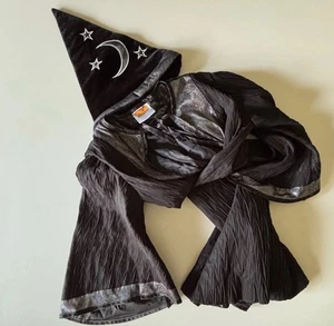 Kinder Kostüm Zauberer Umhang mit Sternen und Mond Hut schwarz mit silber Größe 4-9 - Bild 1 von 5