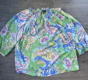 Chaps Ralph Lauren Paisley Blouse 3/4 Sleeve Colorful Lightweight Boho Size 2X - Picture 1 of 6