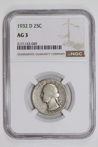 1932-D WASHINGTON QUARTER NGC AG3 - Picture 1 of 2