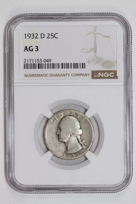 1932-D WASHINGTON QUARTER NGC AG3 - Image 1 of 2