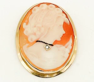 Broche/colgante camafeo y zafiro de oro amarillo de 14K 1,5", 3,7 g vintage - Imagen 1 de 4